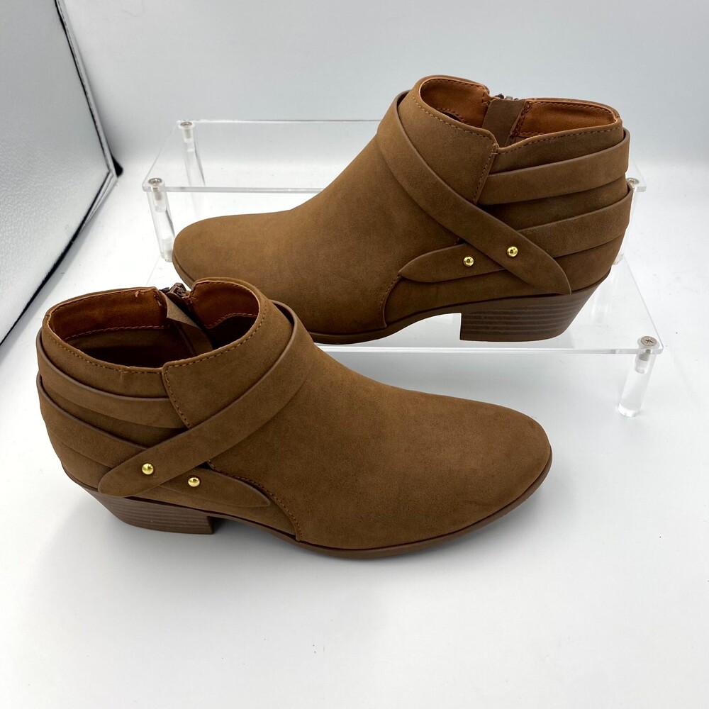 Soda Sweeten Womens US 7.5 Bootie Brown Leather Round Toe Side Zip Ankle Boots